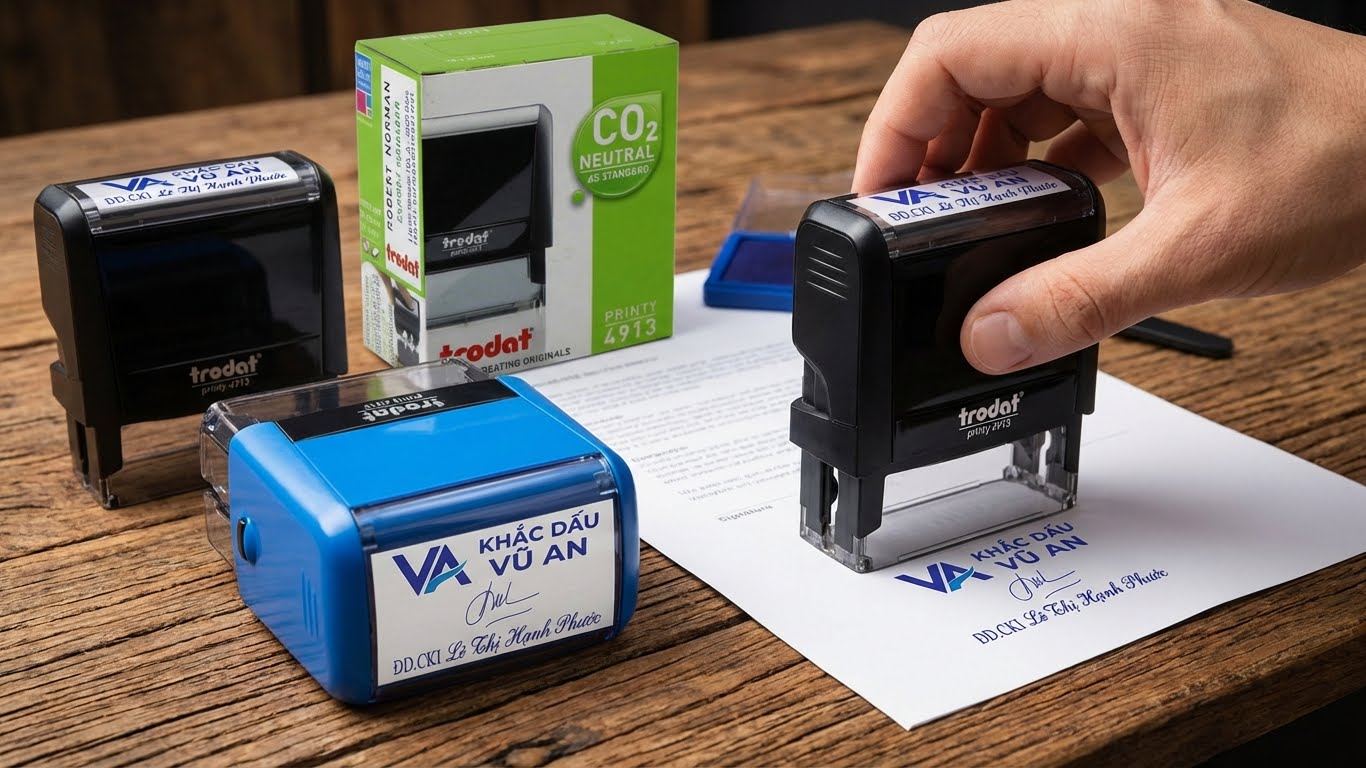 on dấu kết hợp cả Chữ Ký và Họ Tên trên cùng một mặt dấu, thì đây là lựa chọn phổ biến và tiện lợi nhất hiện nay.

Tại Khắc Dấu Vũ An, chúng tôi chuyên gia công loại dấu này với độ chính xác cực cao. Dưới đây là các thông tin chi tiết dành cho bạn: